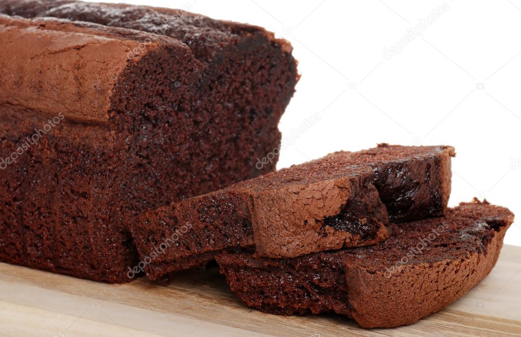 Belgium chocolate cake loaf focus on sli