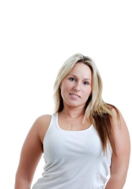 Blonde woman waering a white top isolate clipart