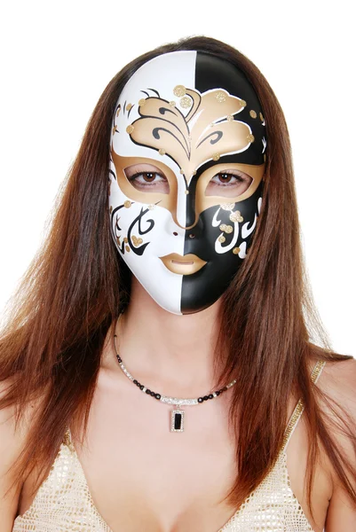 Brunett kvinna som bär en mask — Stockfoto