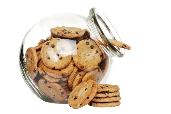 Chocolate chip cookies in a cookie jar — Stock Photo, Image