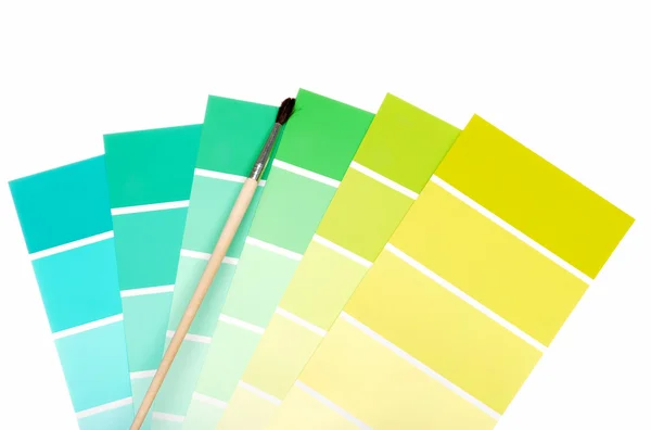 Grönt till blått färg chips pensel — Stockfoto