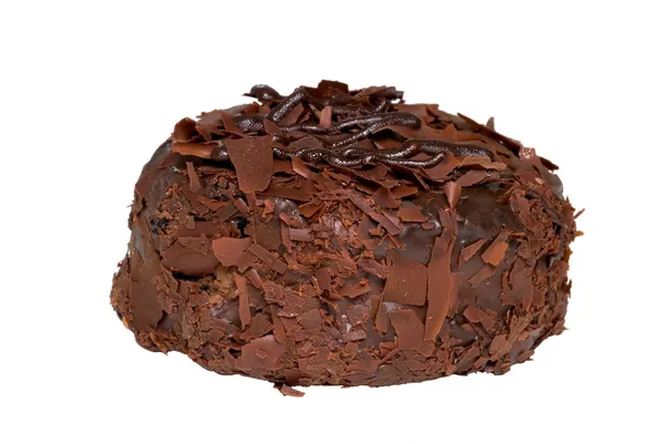 Απομονωμένο μικρό κέικ σοκολάτας με νιφάδα — Φωτογραφία Αρχείου