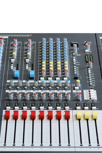 Sound board mixer with focus red slider — Stock Photo, Image