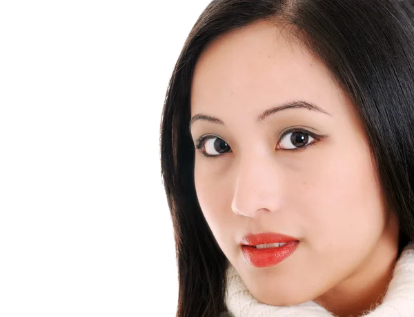 stock image Close up young oriental woman on white