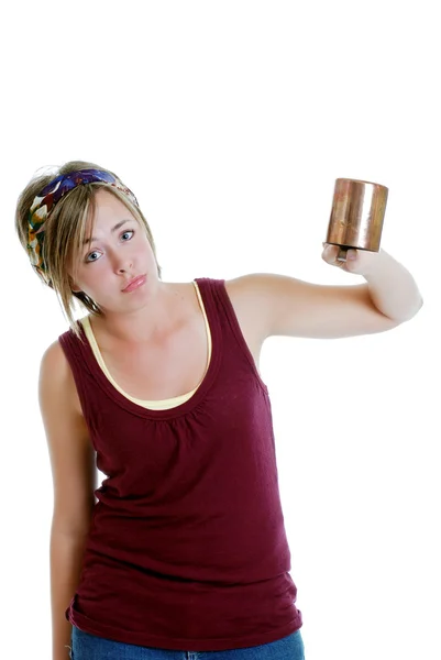 Teenager sad over her empty cup — Stock Photo, Image