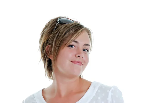 Teenager with sunglasses on her head — Stock Photo, Image
