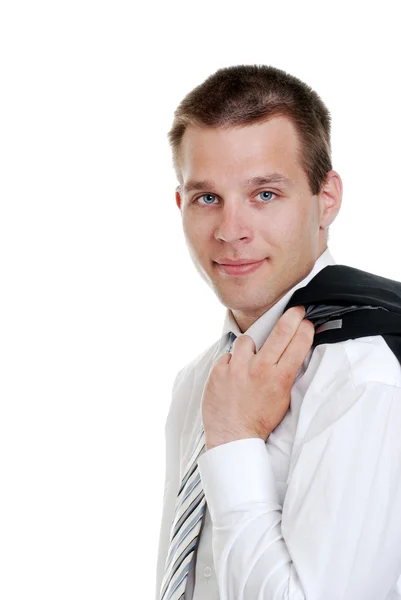 Mladý obchodní muž drží jeho sako — Stock fotografie