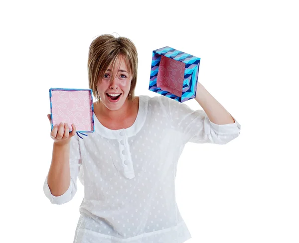 Young girl disappointed by an empty box — Stock Photo, Image