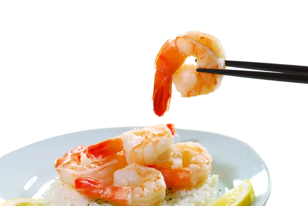 Shrimp on a chop stick — Stock Photo, Image