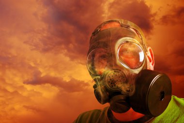 Man with gas mask and Clouds clipart