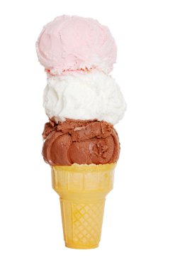 Three scoops of ice cream in cone clipart