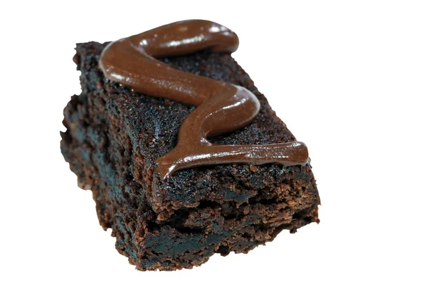 Isolated brownie with chocolate icing — Stock Photo, Image