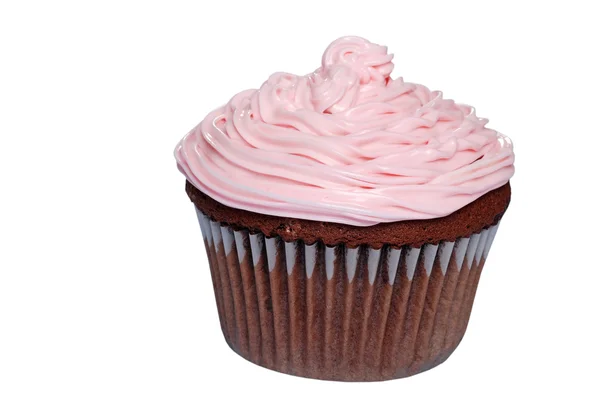 Cupcake de chocolate aislado glaseado rosa —  Fotos de Stock