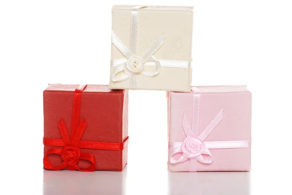 Three gift boxes stacked — Stock Photo, Image