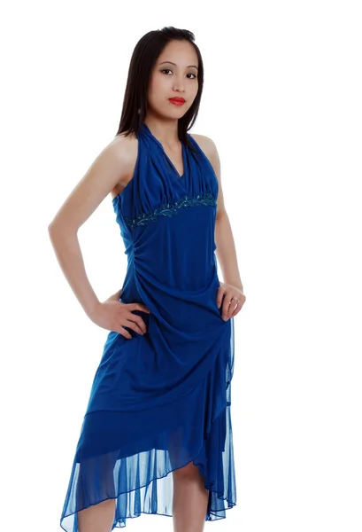 Asiatin im blauen Kleid — Stockfoto
