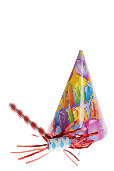 Chapéu de festa de aniversário e chifre — Fotografia de Stock
