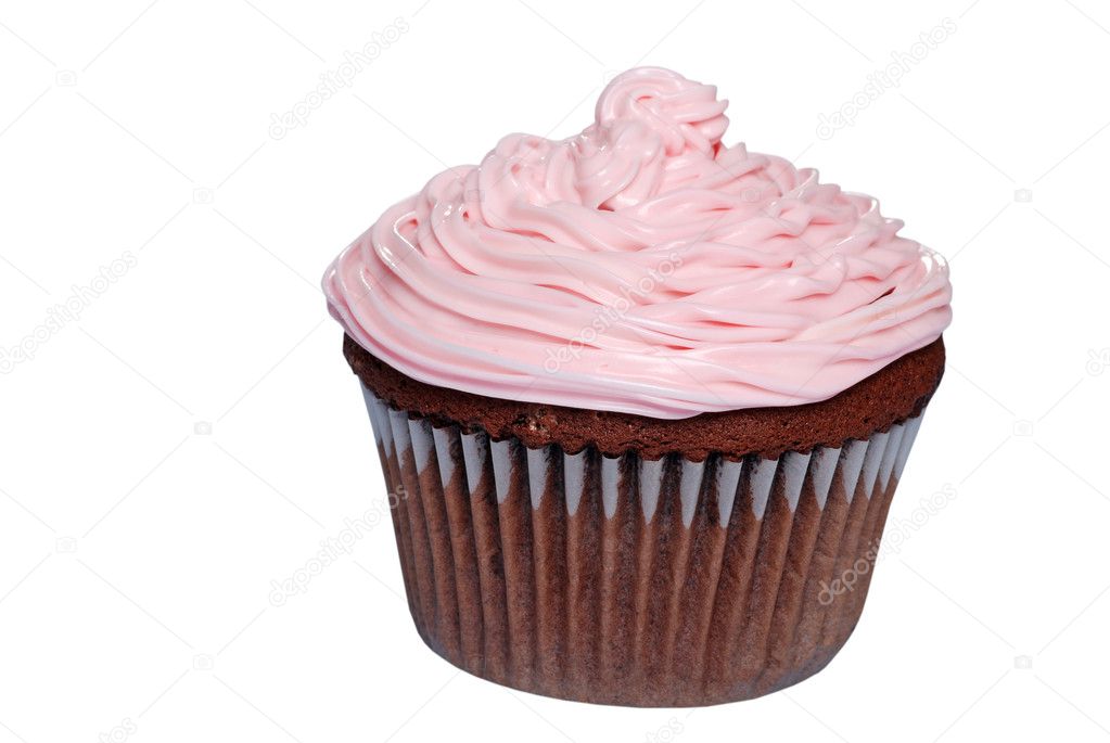 Isolated chocolate cupcake pink frosting