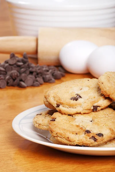 Közelkép a csokoládé chip cookie-k — Stock Fotó