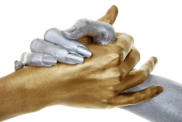 Nahaufnahme von goldenen und silbernen Händen — Stockfoto