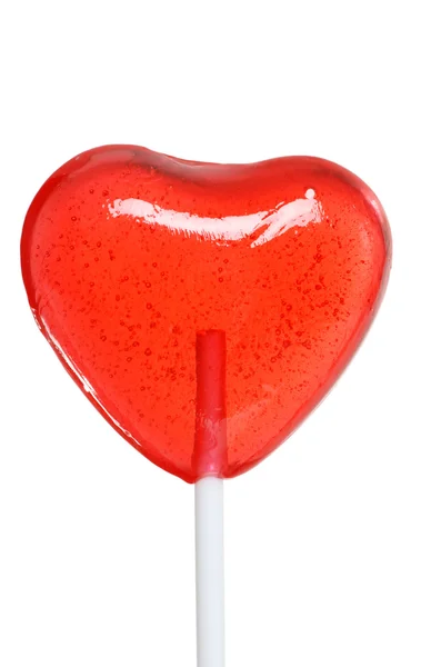 Closeup red heart candy lollipop — Stock Photo, Image