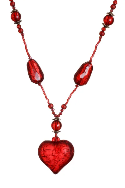 Collier isolé coeur rouge — Photo