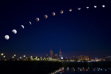 Moon eclipse over city clipart