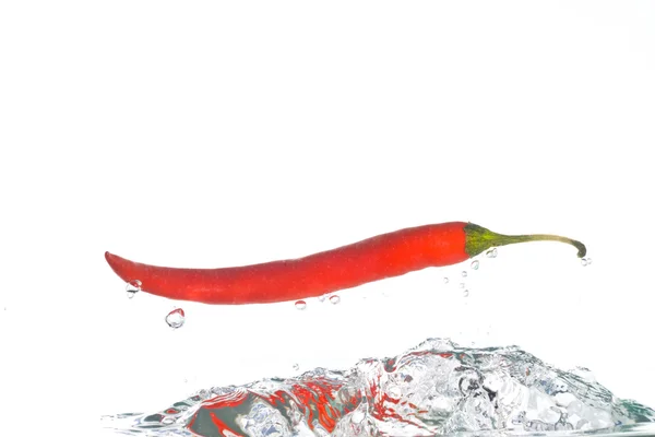 stock image A chili pepper jumping out of the clear