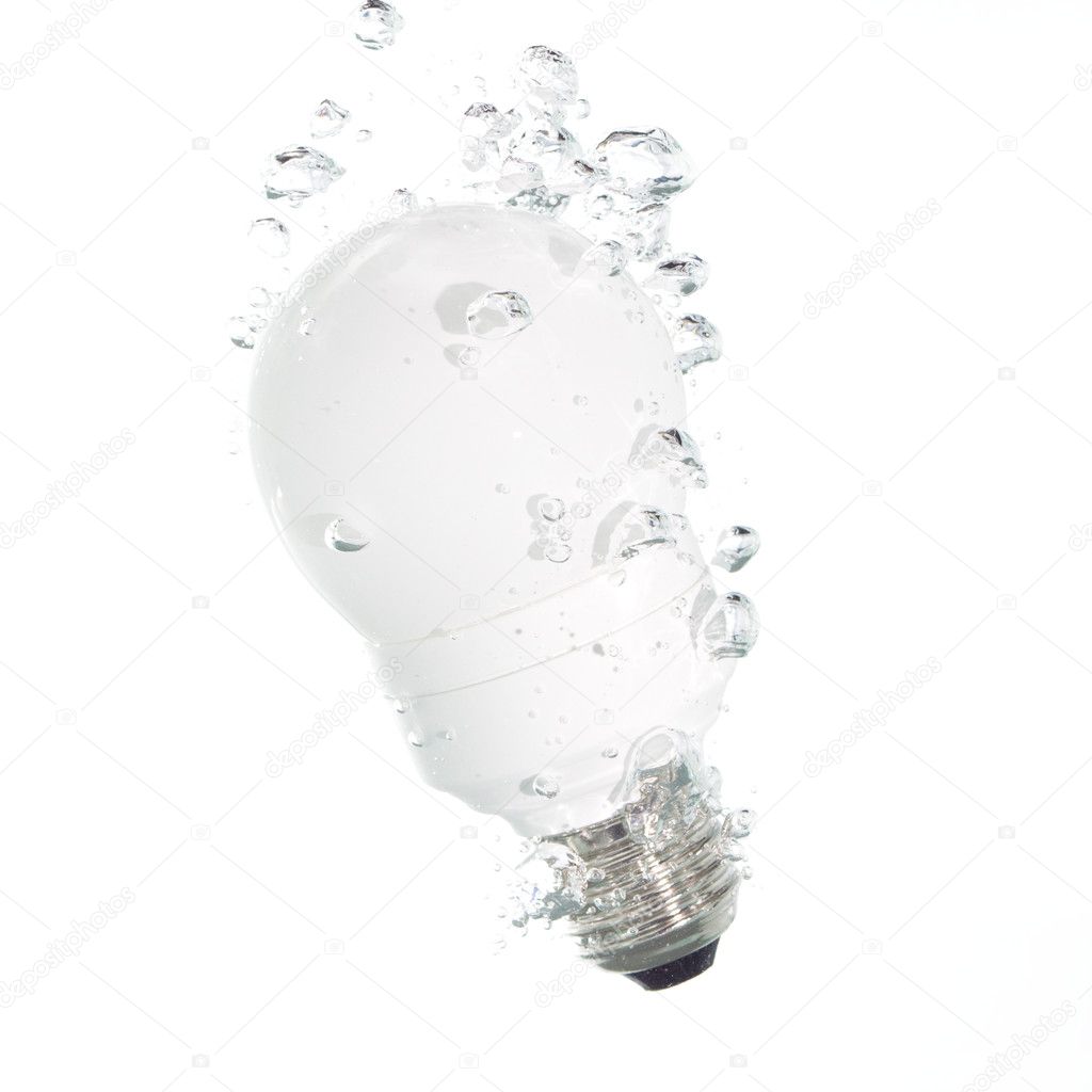 A light bulb falling in water