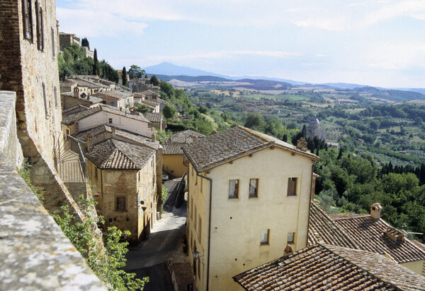 Rooftops in cortona with a beautiful wiew