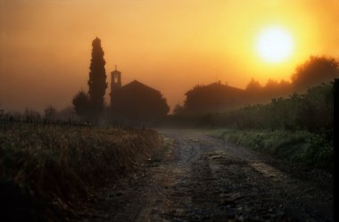 Dawn in Tuscany with church clipart