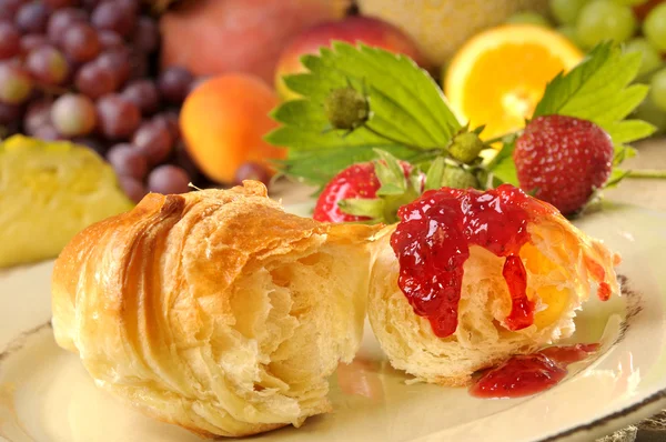 stock image Croissant with strawberry jam