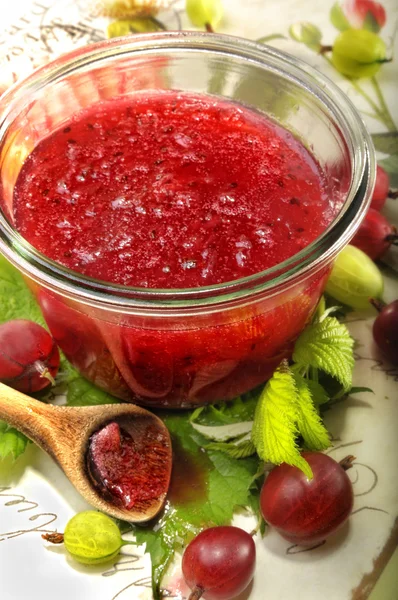 stock image Red gooseberry jam