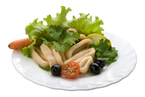 Salata ile kalamar halkaları — Stok fotoğraf
