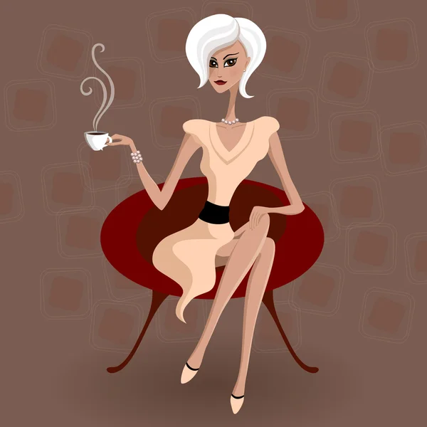 Pretty woman with a cup of hot coffee — Stock Vector