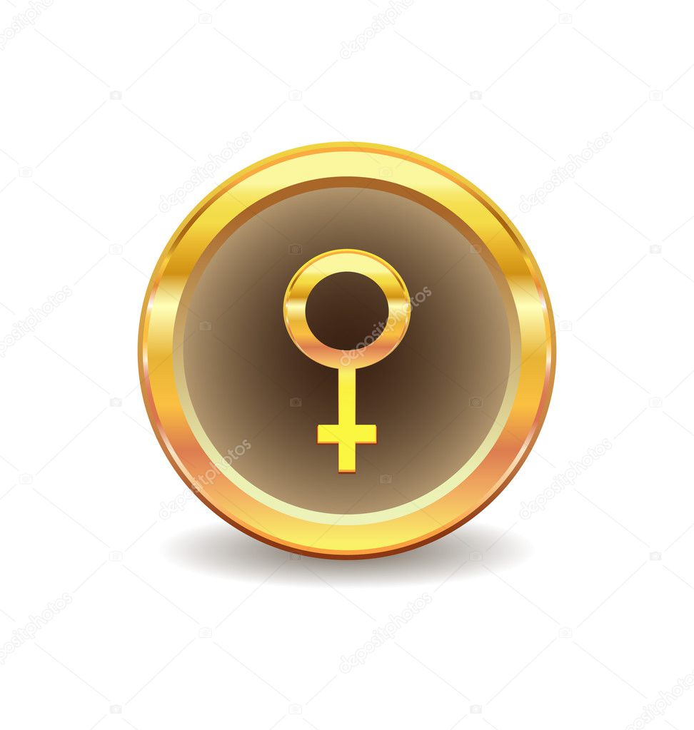 Gold button with female sex symbol