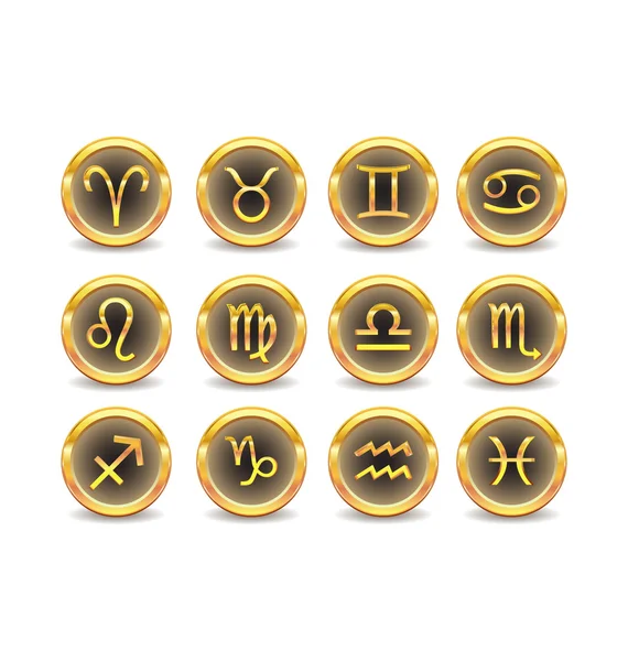 Bottoni in oro con segni zodiacali — Vettoriale Stock