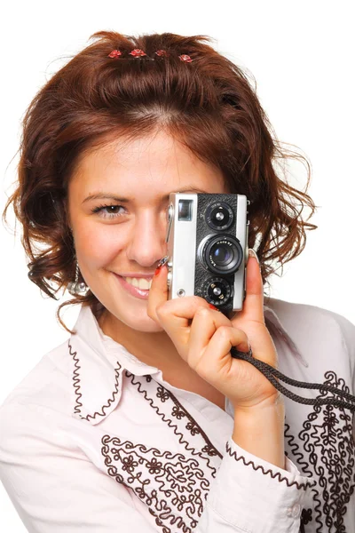 Женщина с видеокамерой — стоковое фото