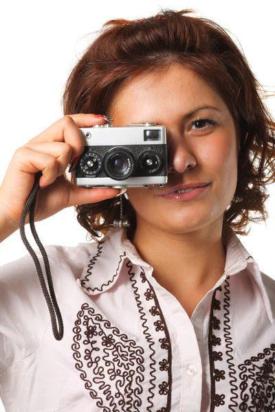 Женщина с видеокамерой — стоковое фото