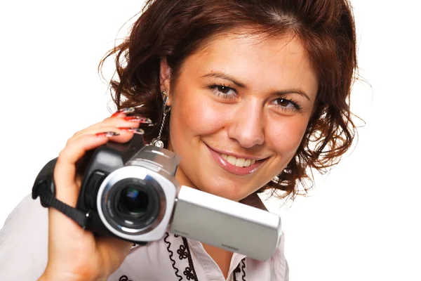 Femme avec une caméra vidéo — Photo