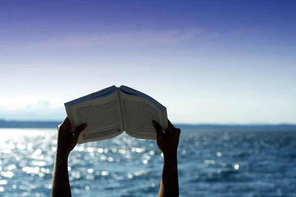 Чтение на пляже — стоковое фото