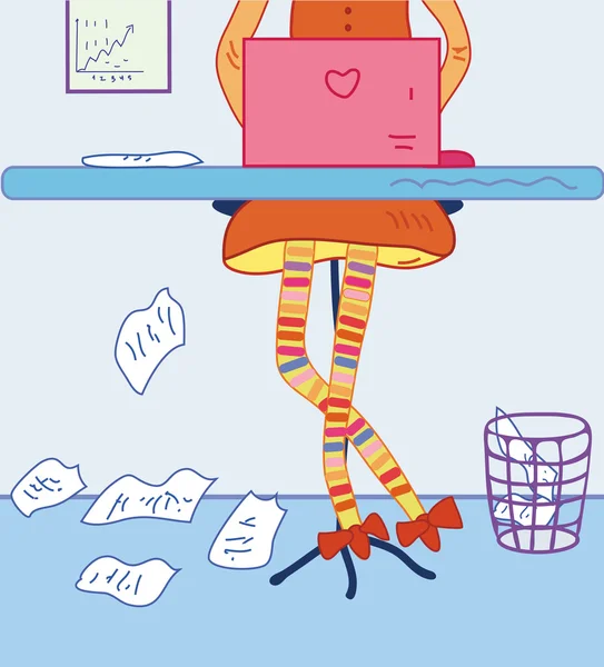 Busy girl at the notebook cartoon — Stock Vector