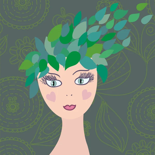 Girl with leaves hair — Stock Vector