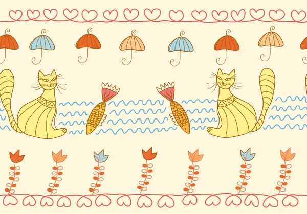 Modèle sans couture avec des chats et des poissons — Image vectorielle