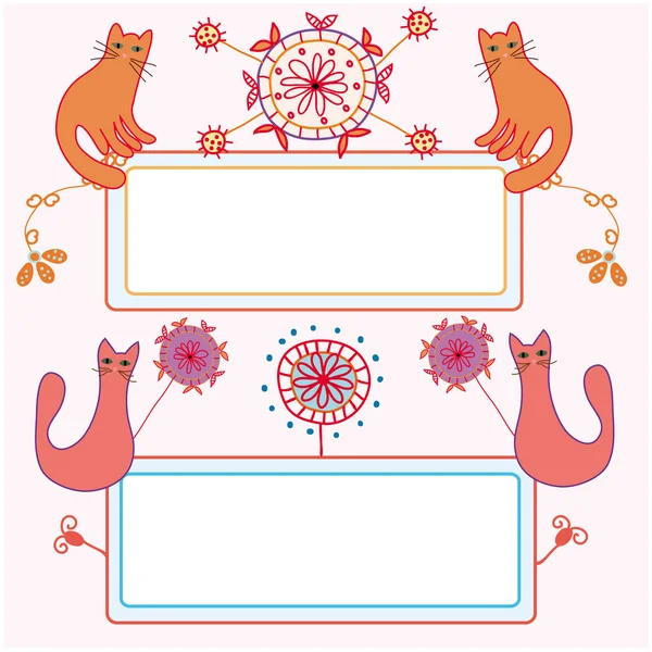 Komik Kediler ve çiçeklerle afiş — Stok Vektör