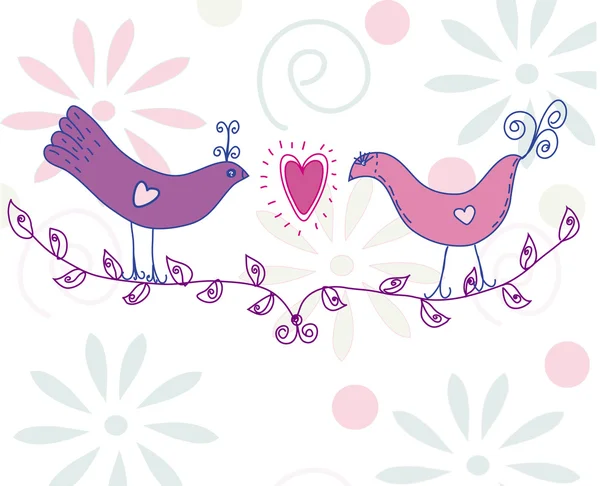 Cartão bonito com par de pássaros —  Vetores de Stock