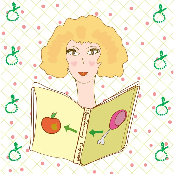 Girl with book about diet — Stock Vector