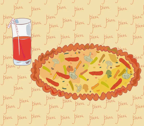 披萨和果汁 — 图库矢量图片
