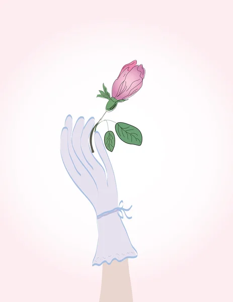 Рука жінки в рукавичці тримає квітку — стоковий вектор
