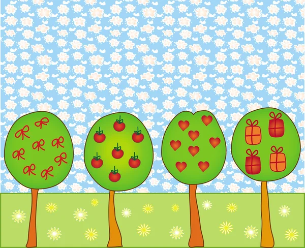 Quatre arbres en plein air — Image vectorielle