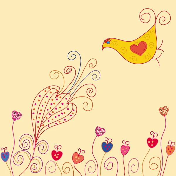 Карточка с птицей и цветами — стоковый вектор